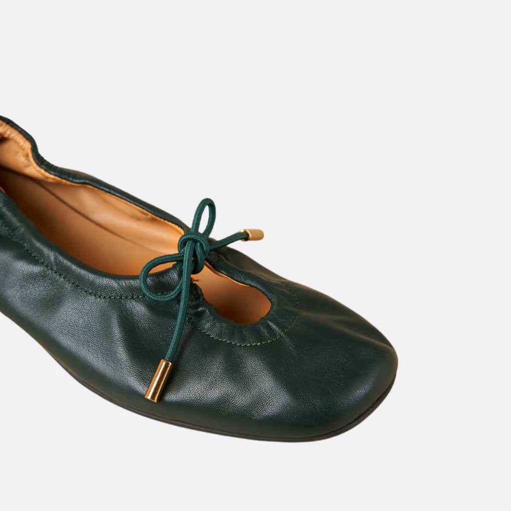 Rosalind Green Leather Ballet Flats