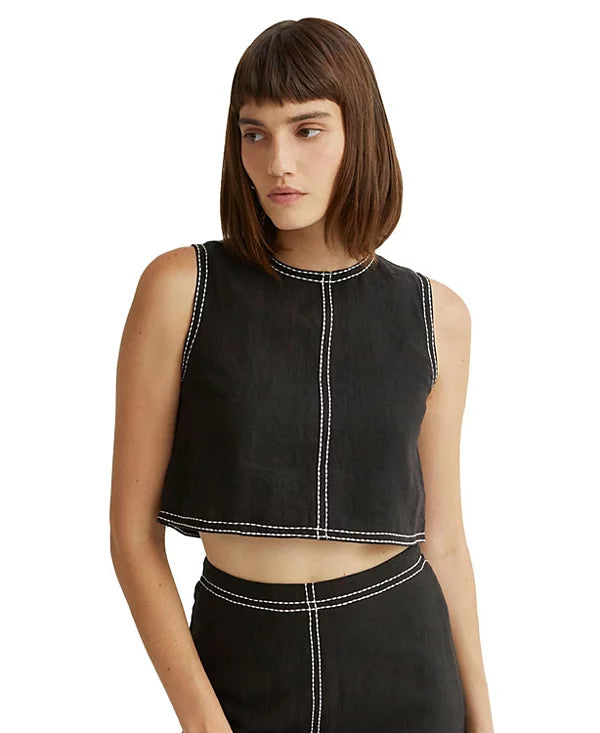 Kiara Embroidery Stitch Linen Crop Top
