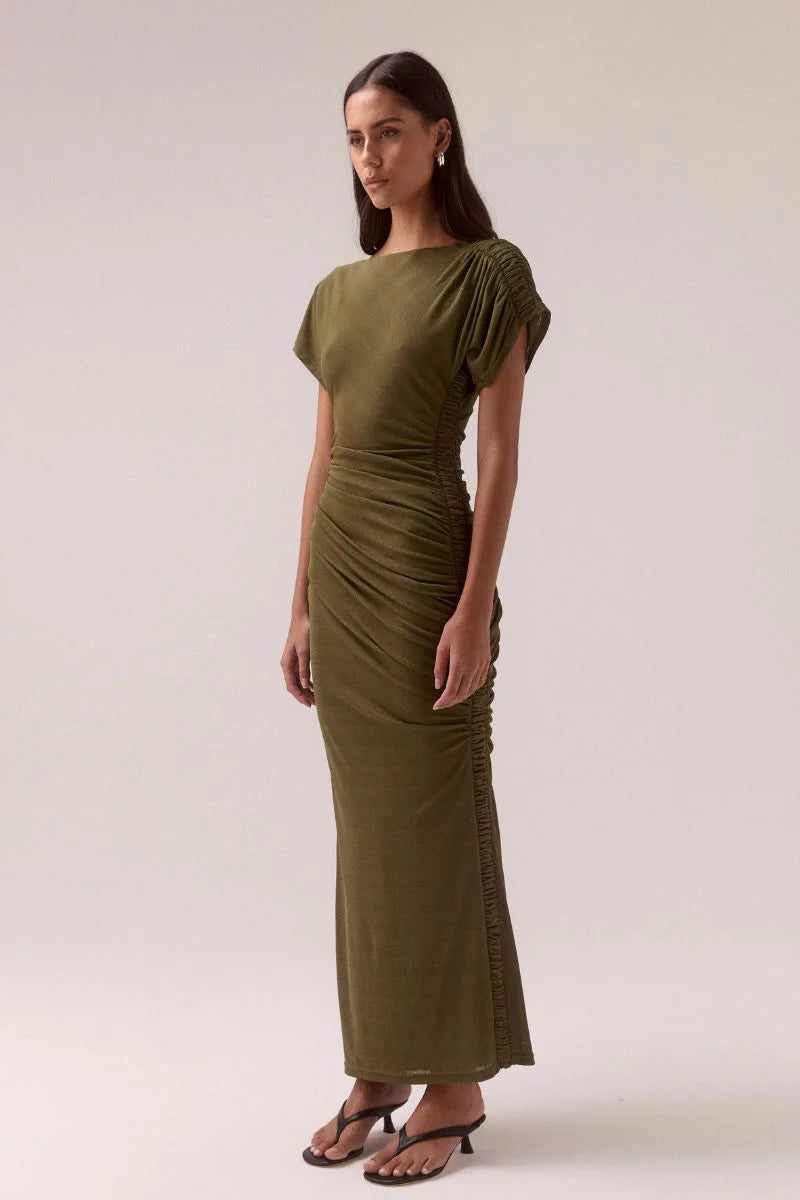 RUA OFF SHOULDER DRESS - OLIVE