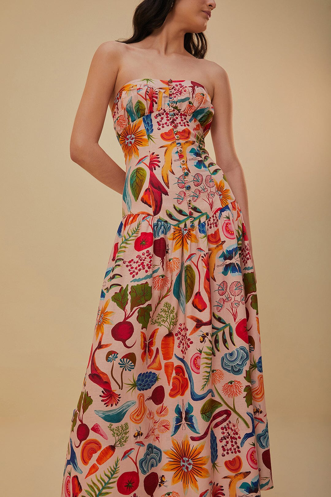 Bright Farm Beige Strapless Maxi Dress