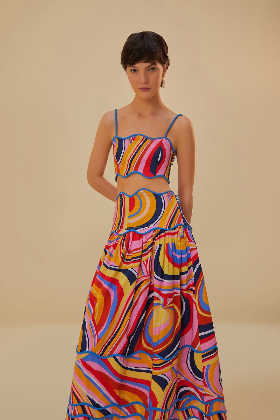Multicolor Waves Midi Skirt