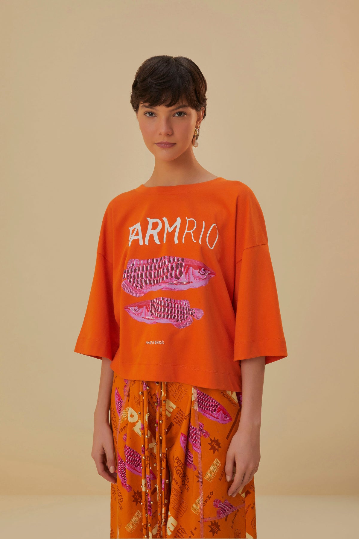 Farmrio Box-Cut T-Shirt Orange