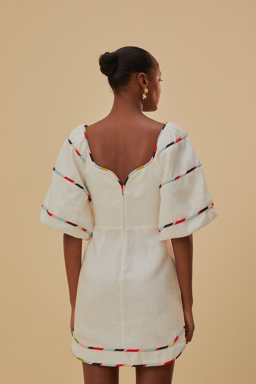 White Colored Stripes Short Sleeve Mini Dress