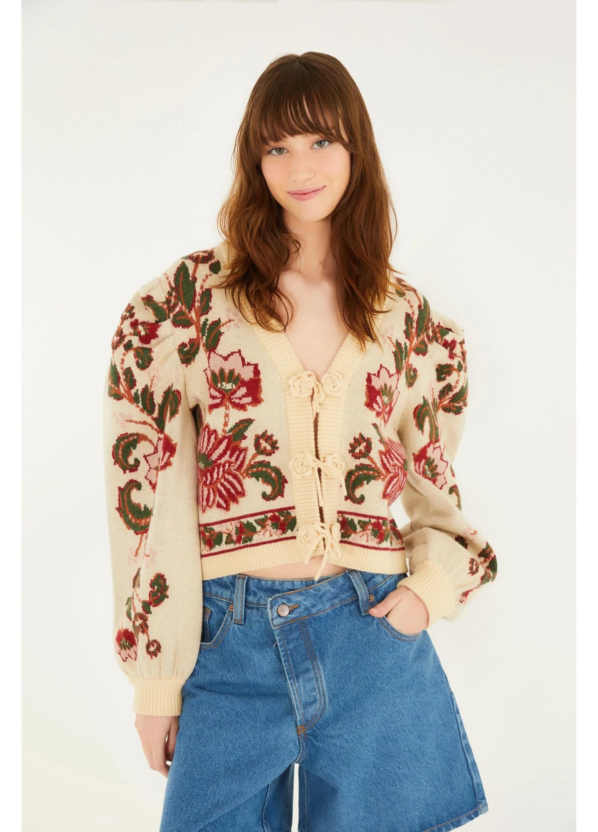 Cardigan Curto Tricot Romance de Flor