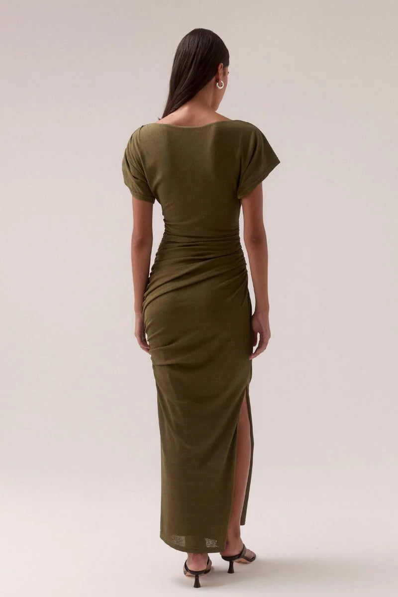 RUA OFF SHOULDER DRESS - OLIVE