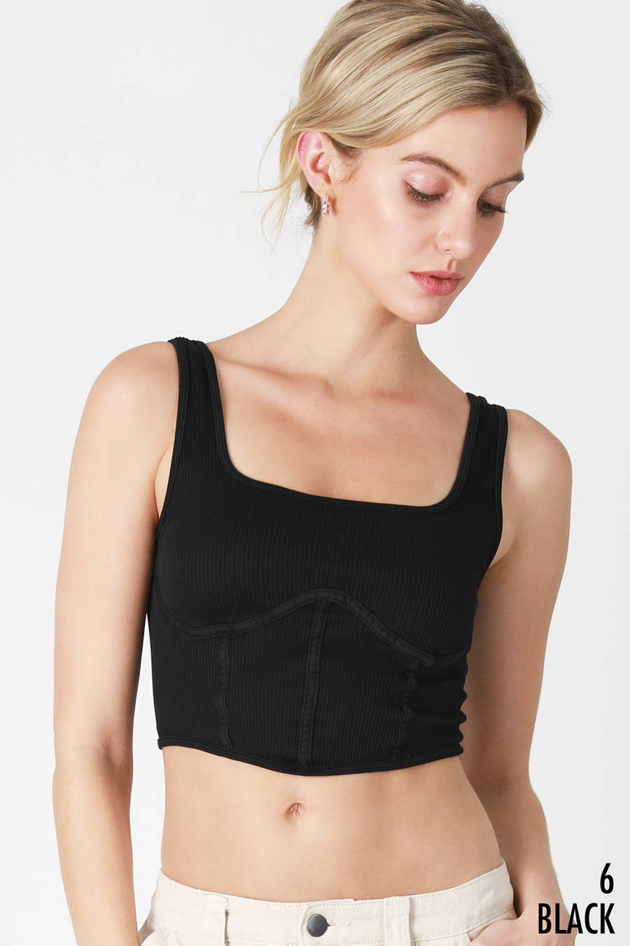 Ribbed Square Neck Corset Top
