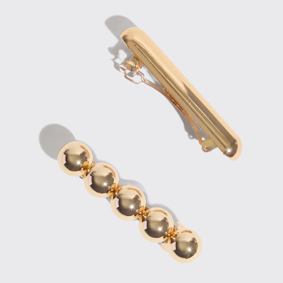 Metal Barrettes 2pc Set - Gold
