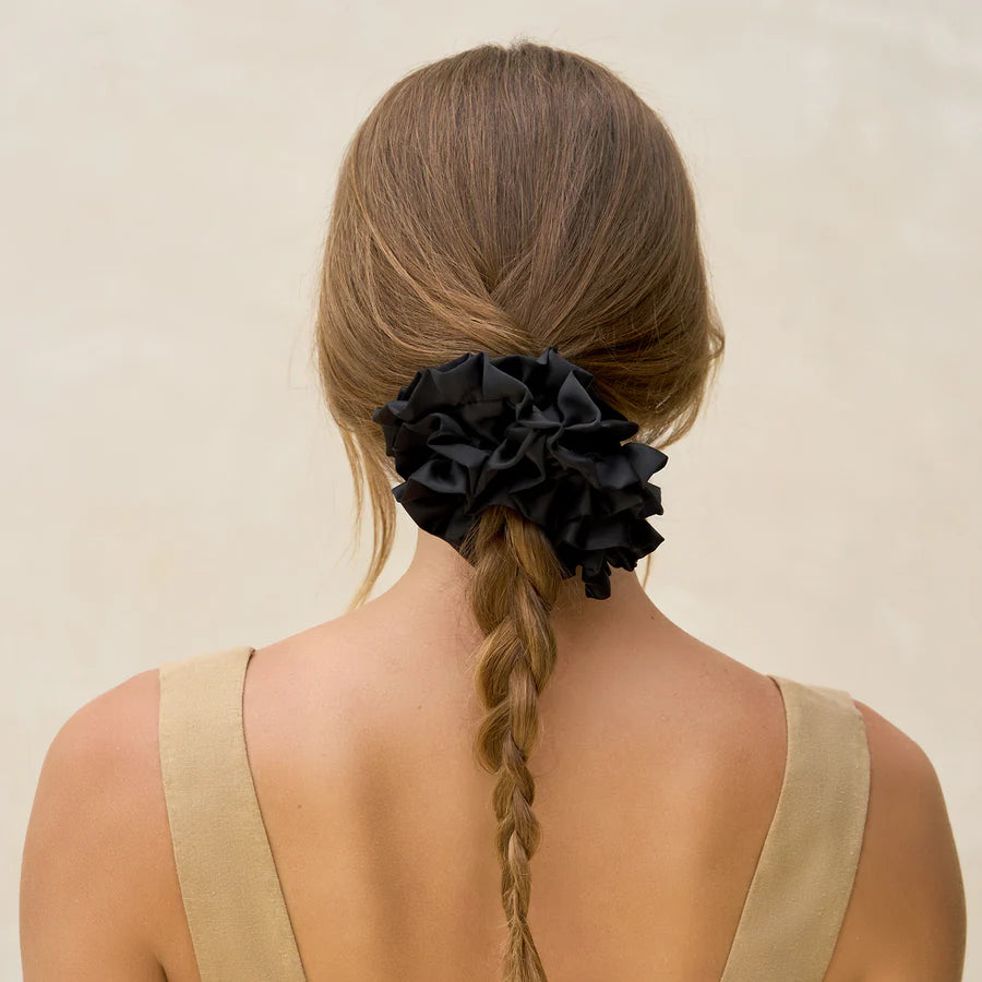 Recycled Fabric Ruffle Scrunchie - Black