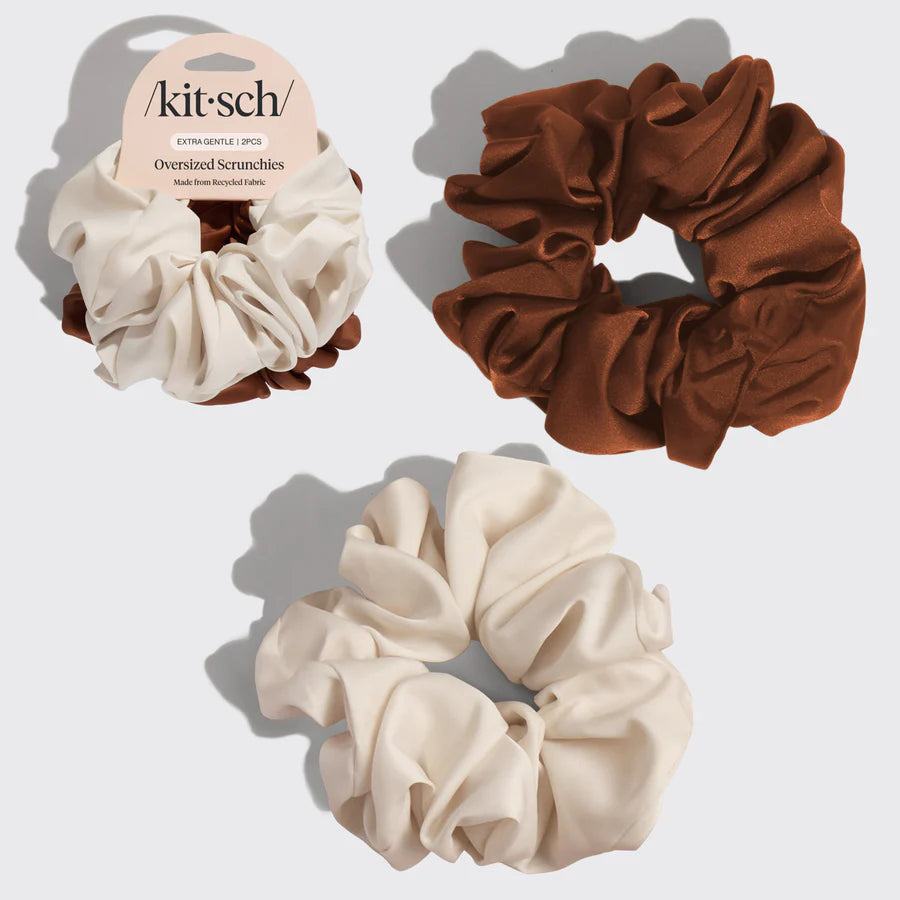 Recycled Fabric Oversized Scrunchies 2pc Set - Cream & Came
