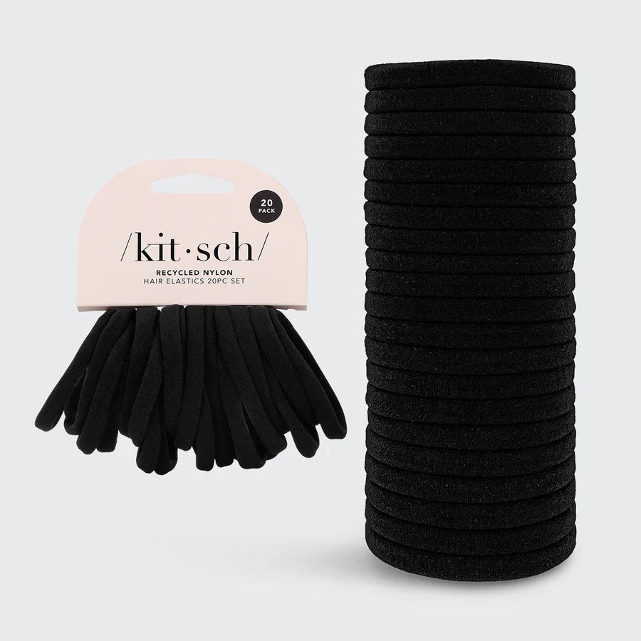 Recycled Nylon Hair Elastics 20pc Set - Black