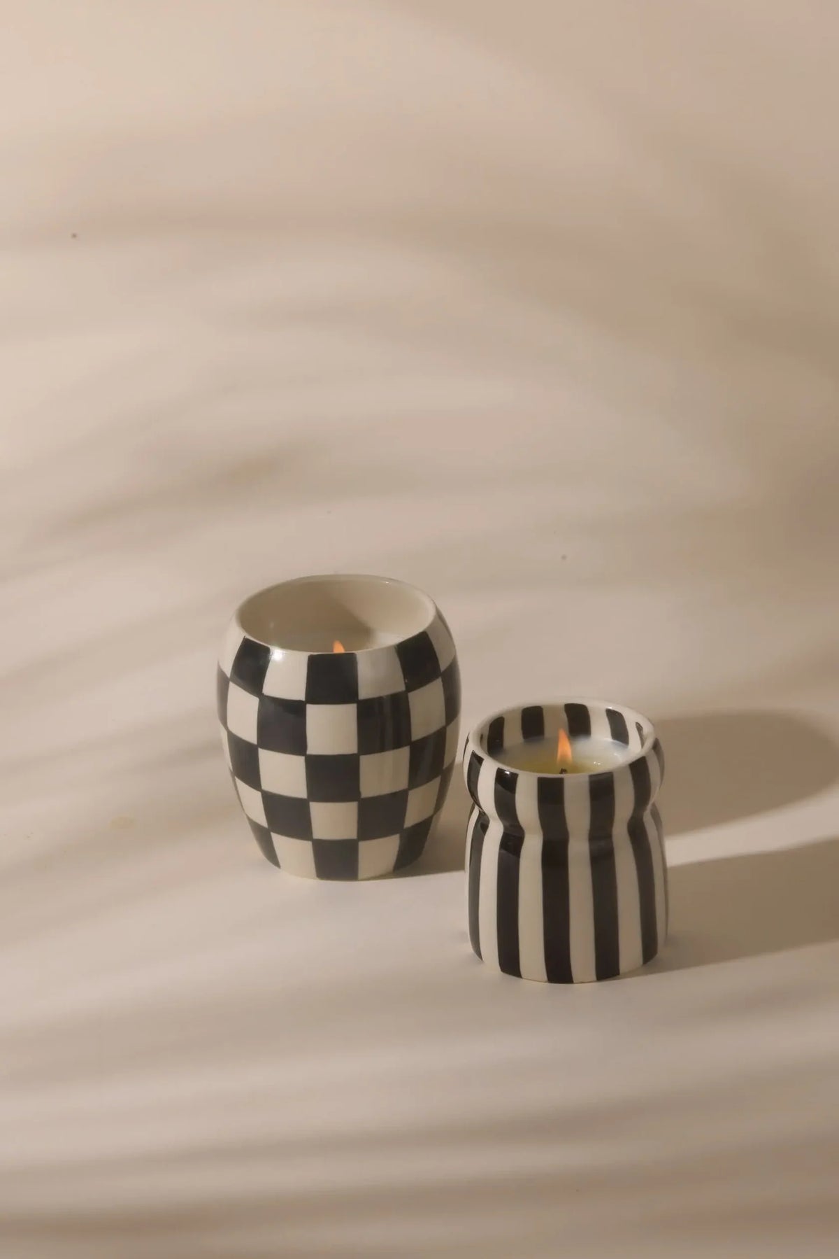 6.5 Oz Cabana Black Striped Hand Painted Ceramic with Dustcover  - Lava Stone