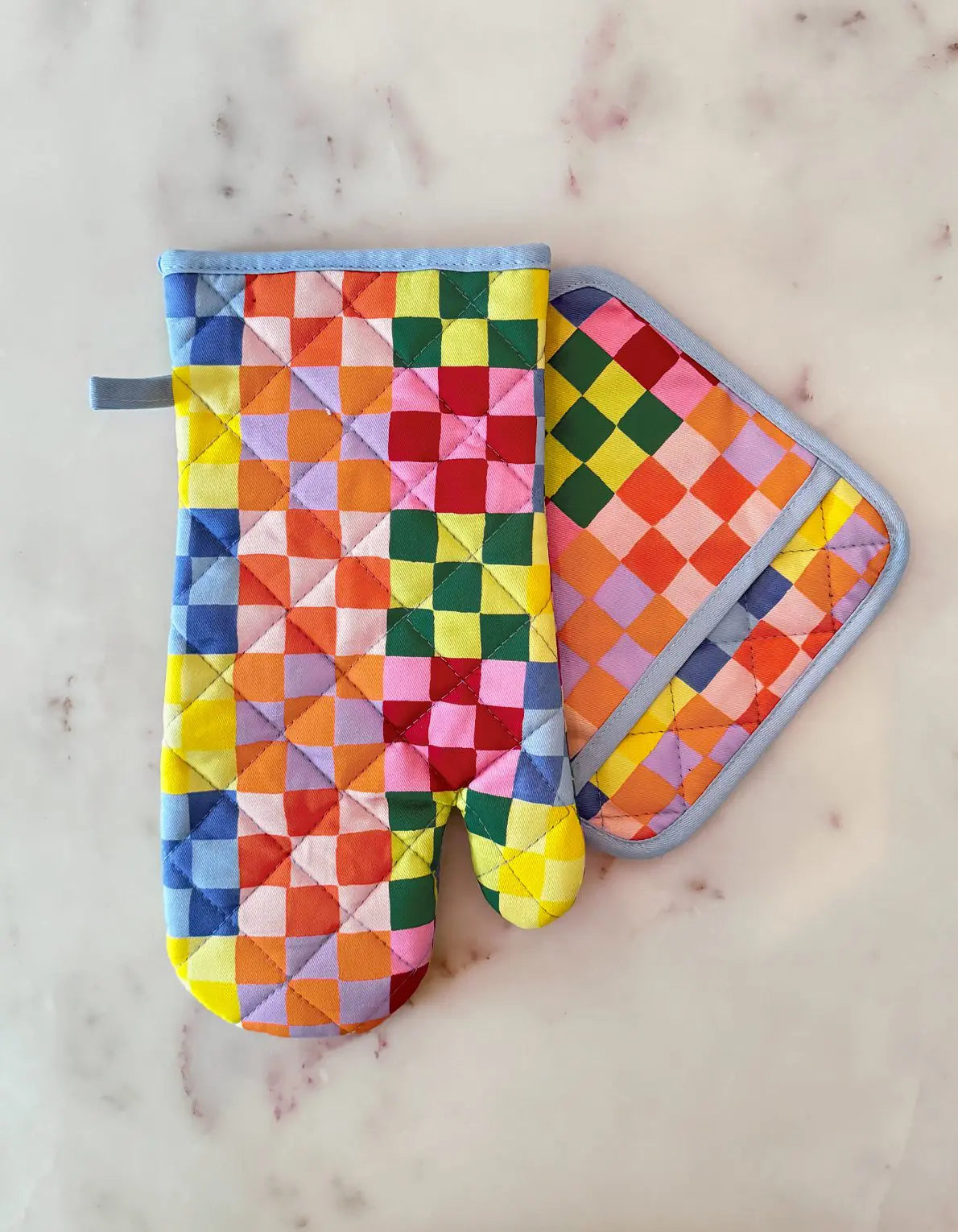 Rainbow Checks Mitt + Pot Holder Set