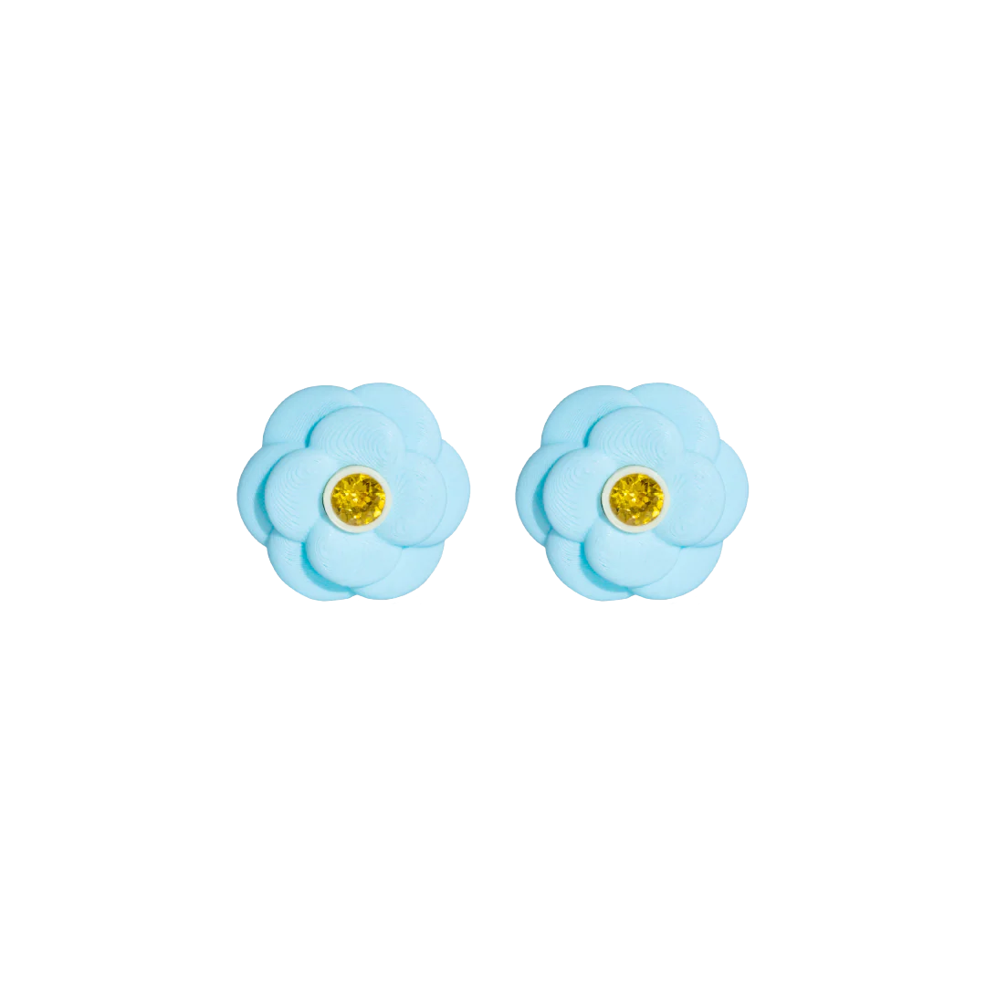 SKY BLUE CAMELIA STUDS