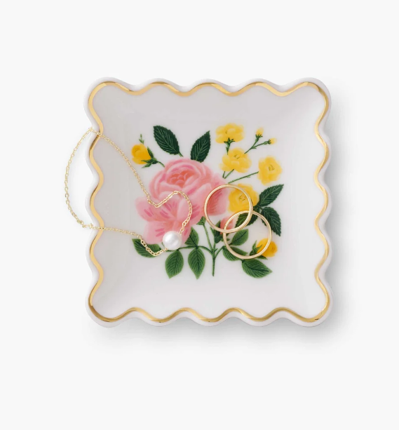 Roses Porcelain Scalloped Ring Dish