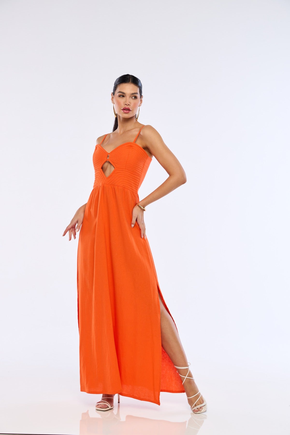 francescas orange dress Cassie Embroidered Bow Back Maxi Dress