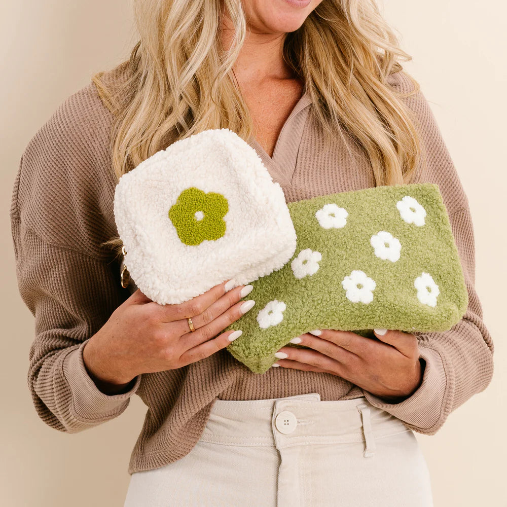 Square Teddy Pouch - Green Flower