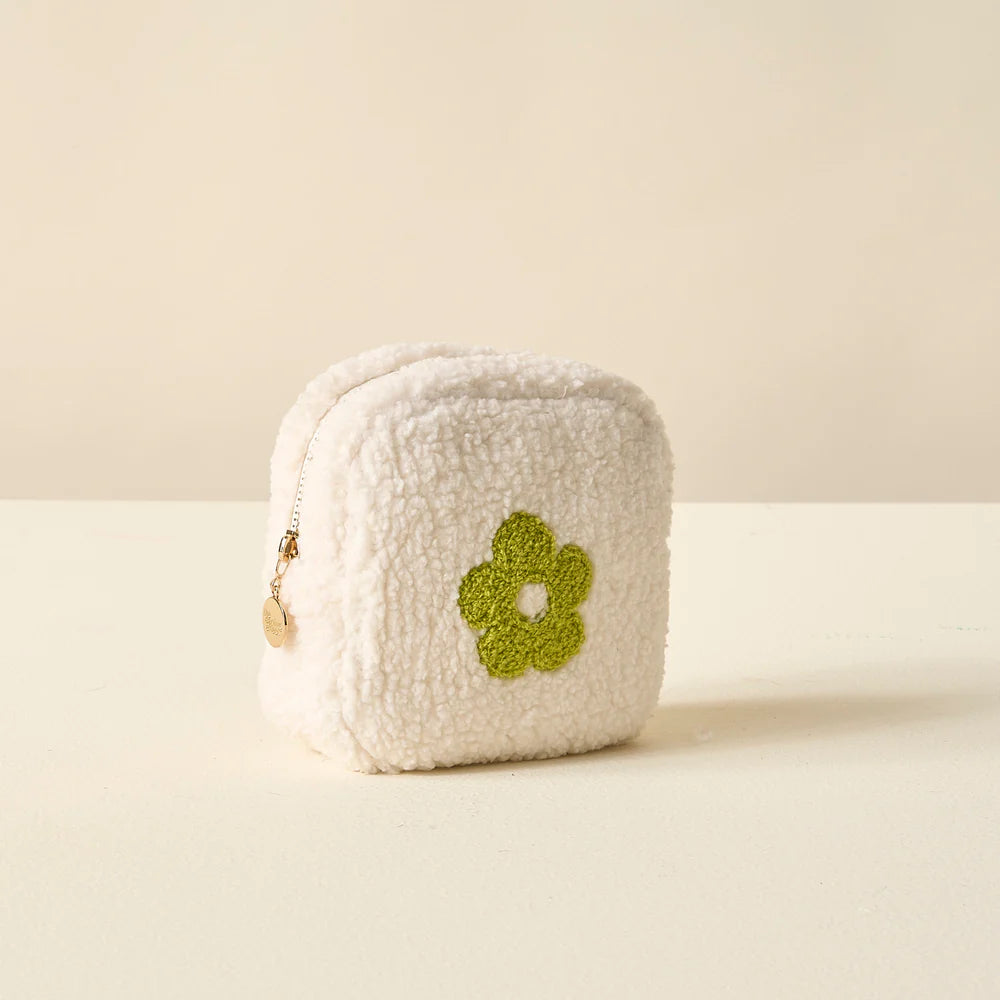 Square Teddy Pouch - Green Flower