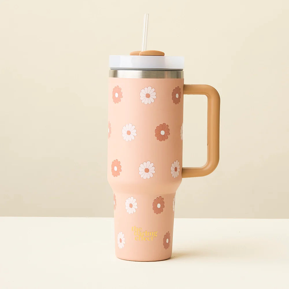 40 oz Take Me Everywhere Tumbler - Darling Daisy Tan