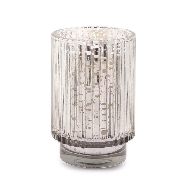 Tall Mercury Ribbed Silver Candle